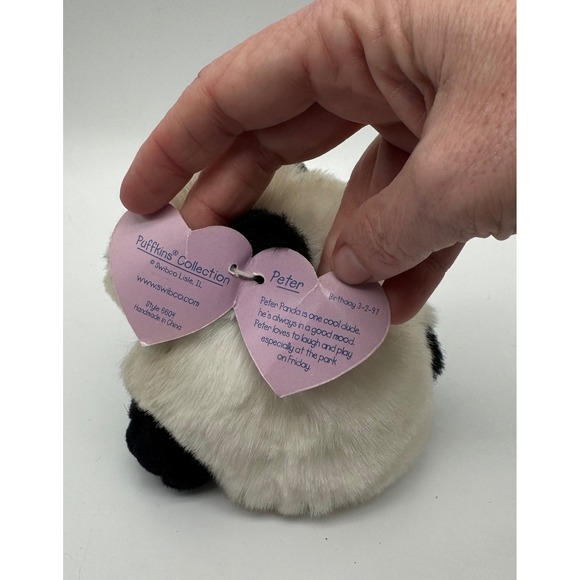 1997 TY  Puffkins Peter Panda Plush Stuffed Animal Heart w tags - Picture 7 of 10